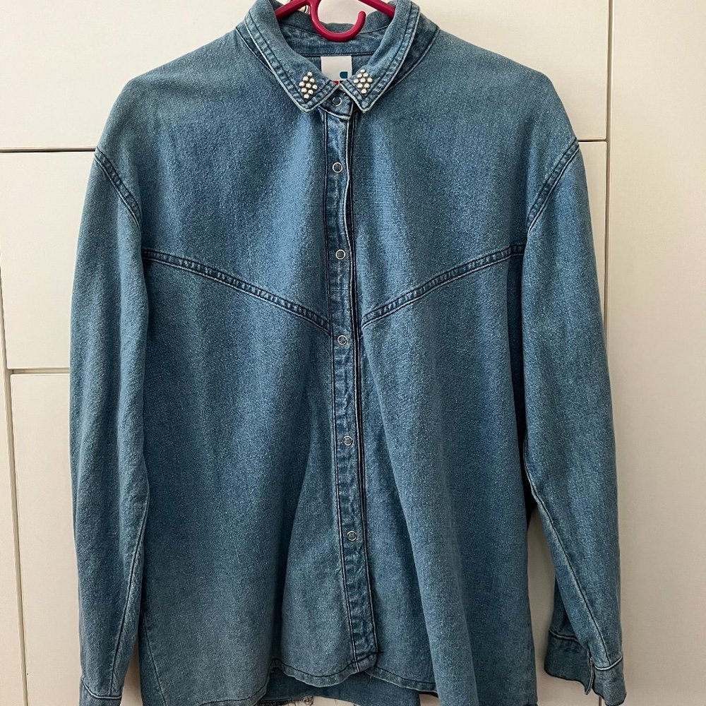 Denim Shirt with stub and fringes